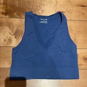 Garage Ribbed V-Neck Crop Tank - Blue